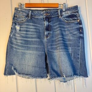 Judy Blue JB150051 Bailey High Rise Mid Thigh Cutoff Shorts in Dark Blue W 2XL